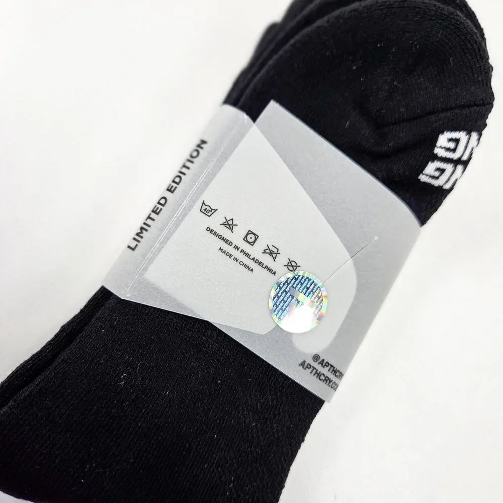 APTHCRY Long Dong Black Crew Socks Eggplant Embroidery One Size New